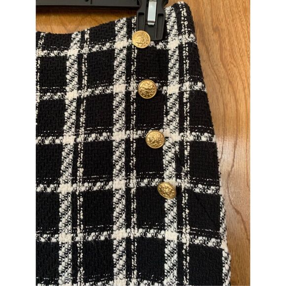 Generation Love Boucle Plaid Mini Skirt with Gold Button Detailing Black Size XS - Picture 4 of 12